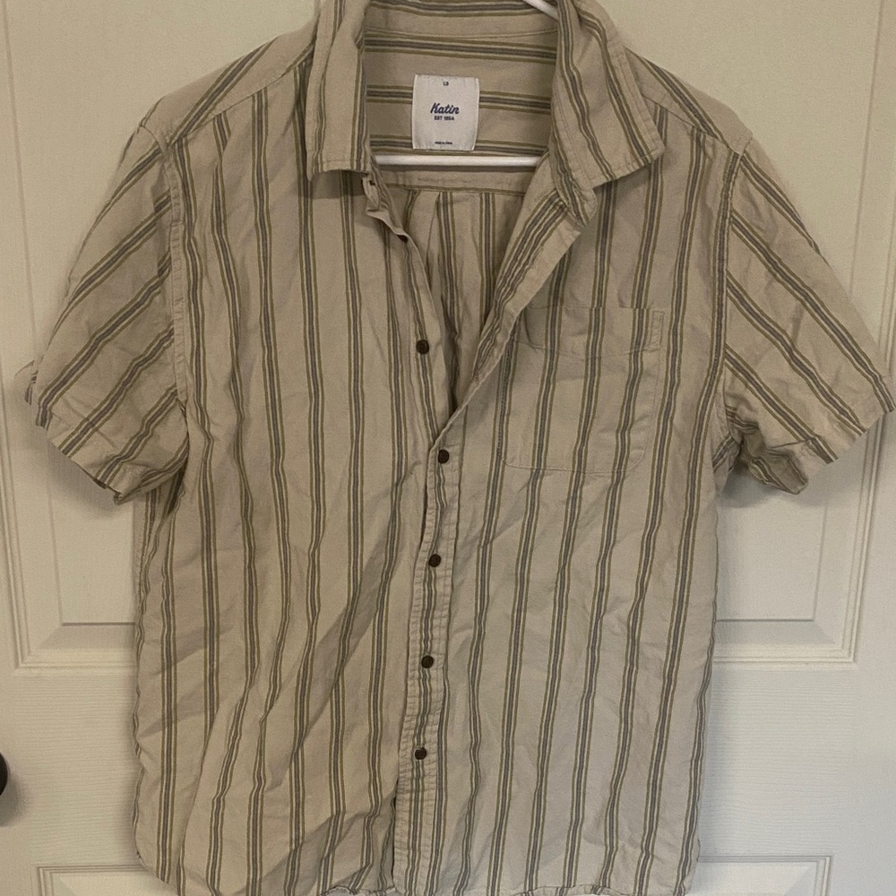 Nautica Beige and Olive Striped Casual Shirt